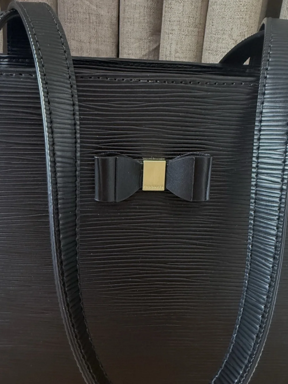 Ted Baker Black Textured Bow Tote & Matching Clutch Set EUC